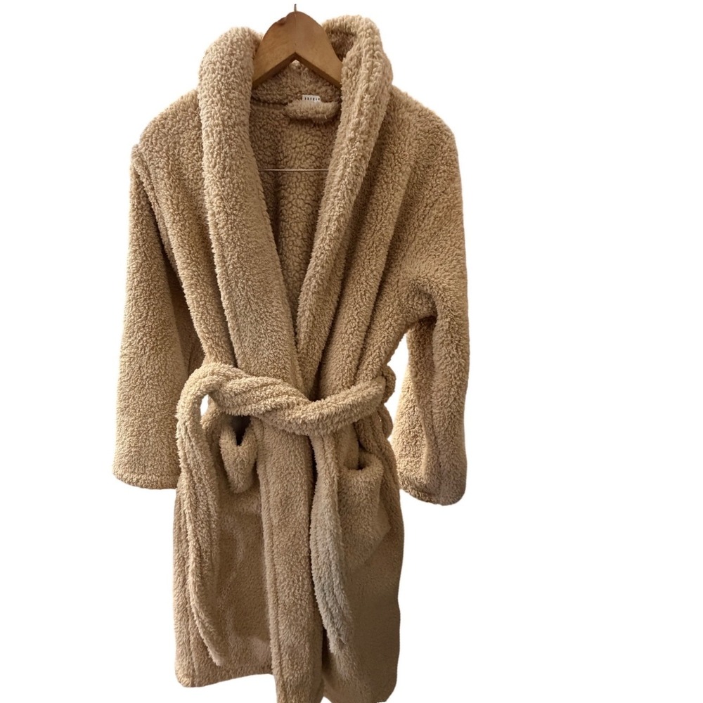 Pottery Barn Teddy Bear Robe Women Small Tan Excellent Sherpa Fleece Bathrobe